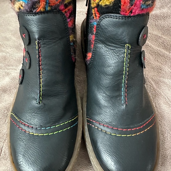 Rieker Felicitas Black Boots with Colorful Trim women’s size 8 (39) - Picture 2 of 9